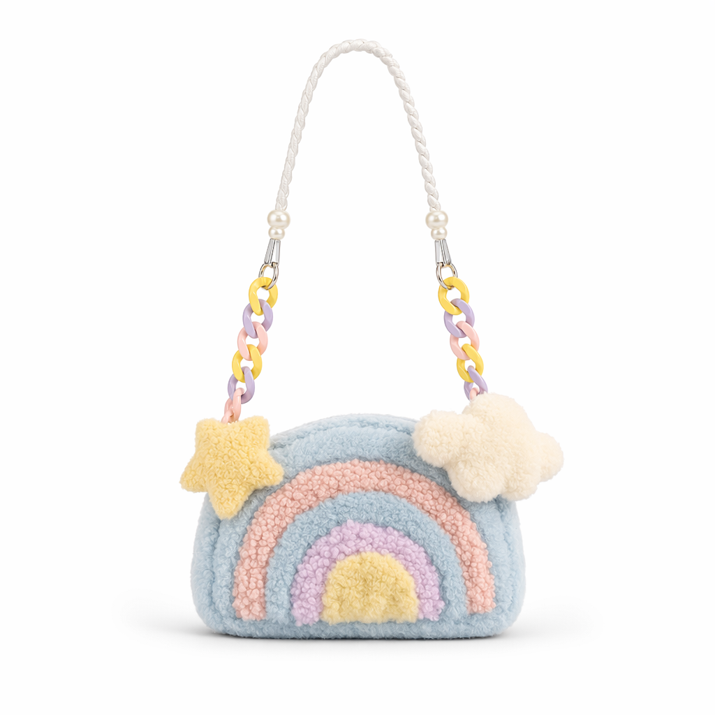 Pastel Rainbow Cloud Purse for Kawaii Style Lovers Chunky Chain Strap