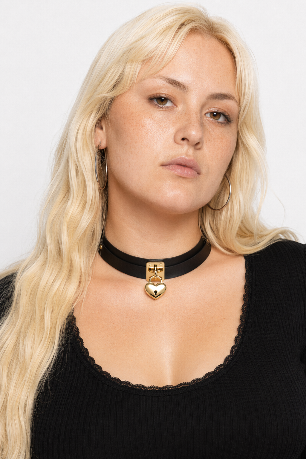 High Quality Vegan Leather Heart Locket Choker in Gold Black