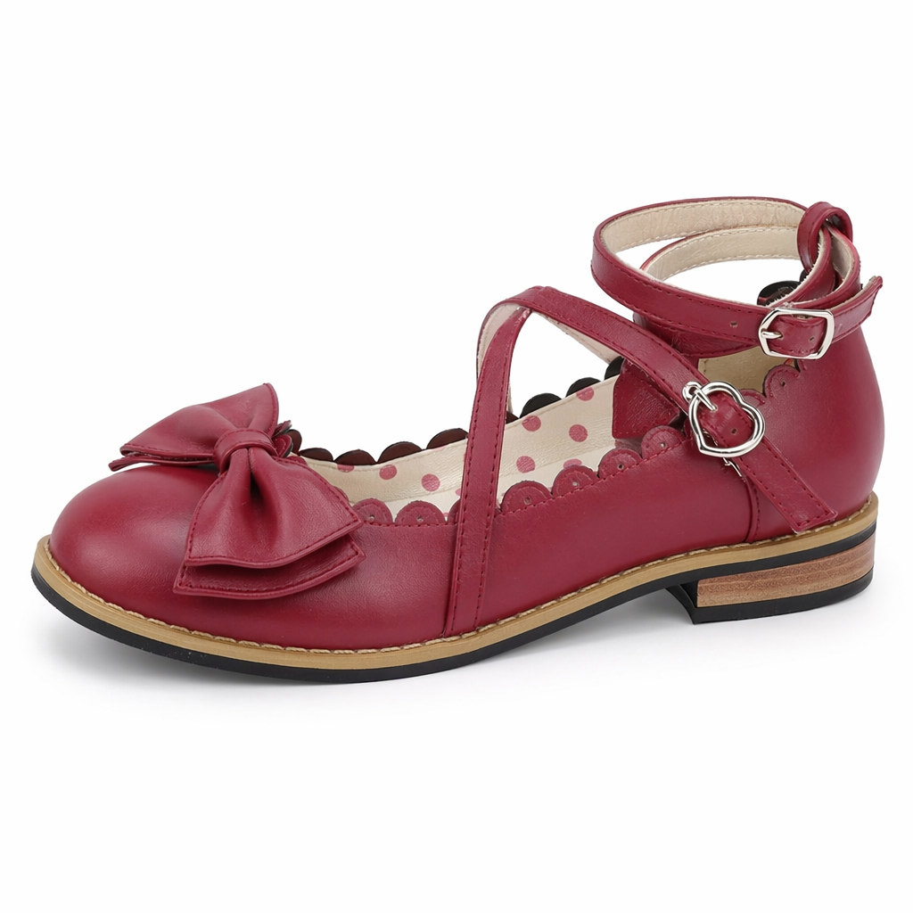 Elegant Lolita Shoes with Comfy Low Heel and Secure Buckle Wine Red