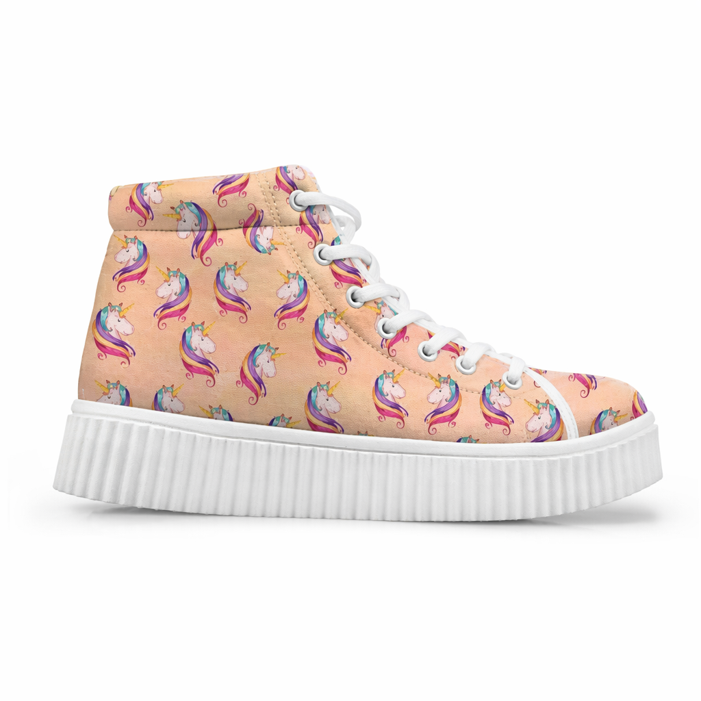Canvas Hi Top Unicorn Pattern Shoes with Comfortable Wedge Heel Peach Unicorn