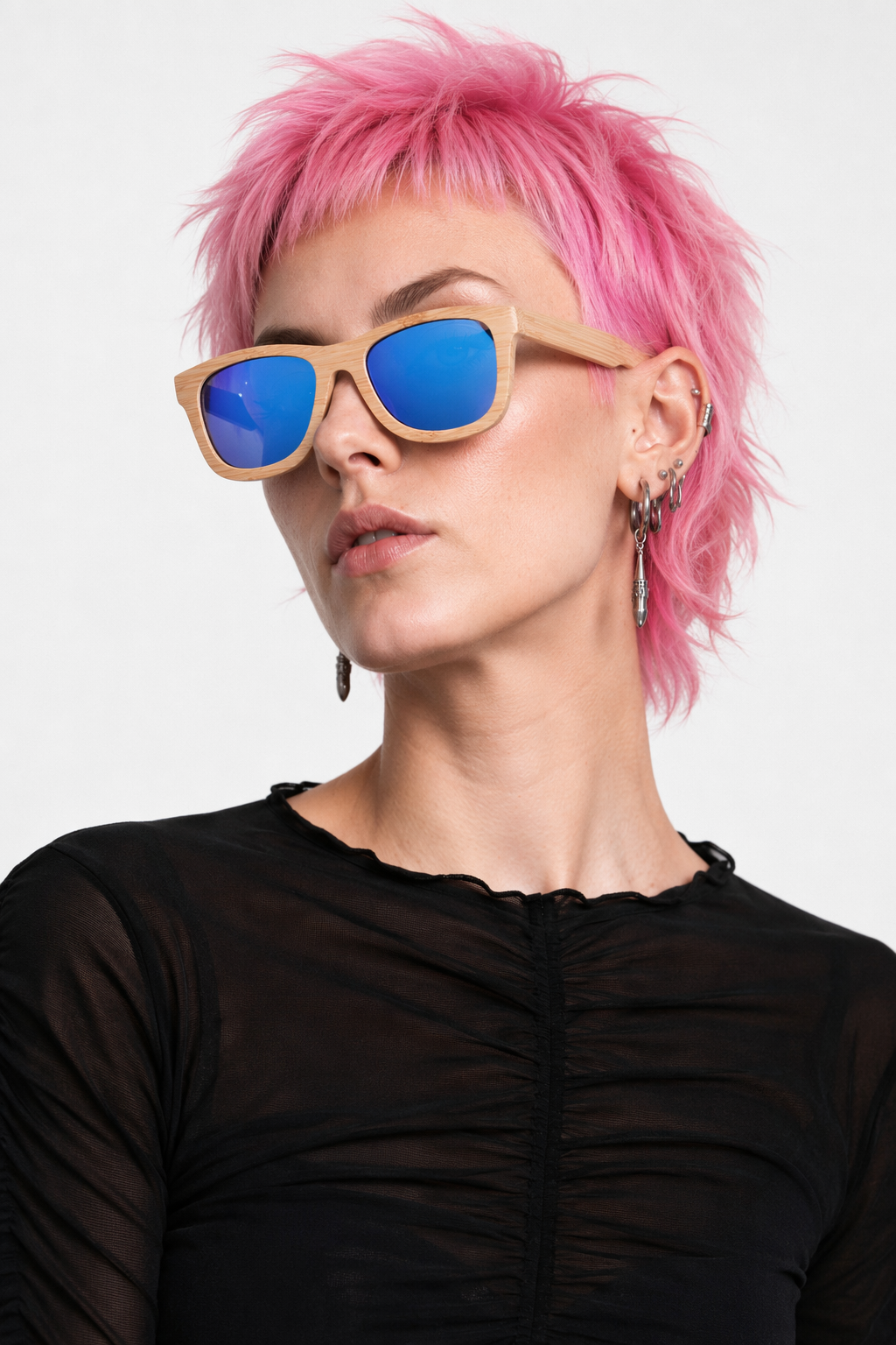 Chic Bamboo Wood Sunglasses for Style and UV Protection Blue with case