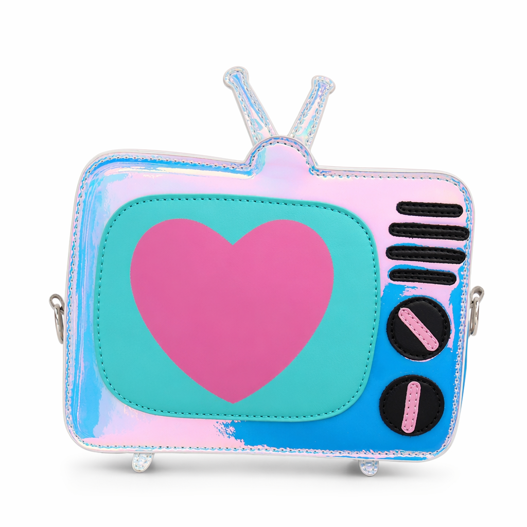 K-Pop Inspired Holographic Vintage Television Shaped Handbag Turquoise
