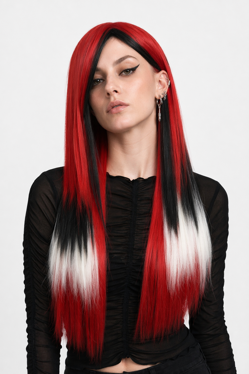 Stunning Long Cosplay Wig with Soft Fringe in Stylish Colors Straight Red Black White