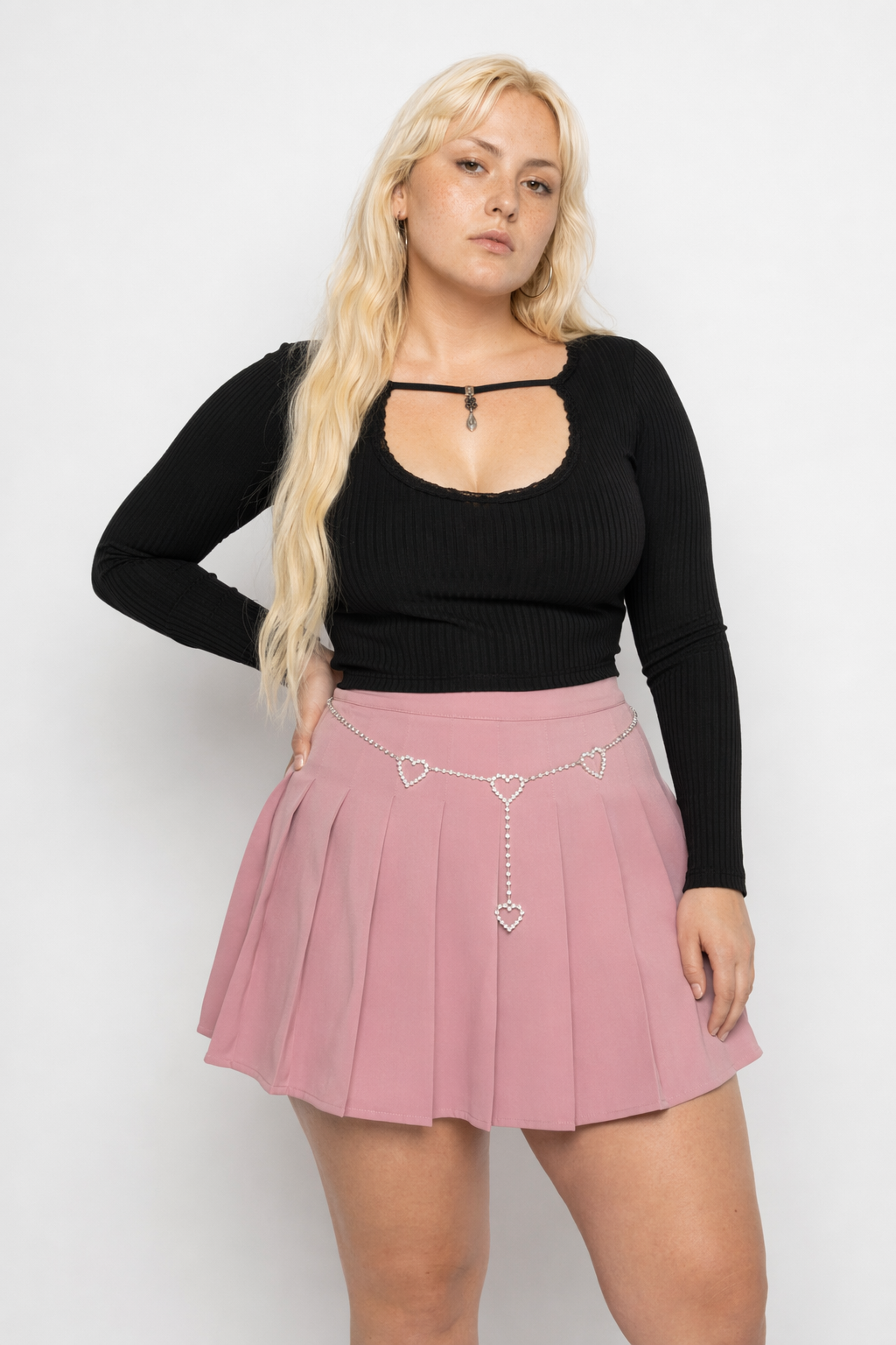 Kawaii Chain Belt with Heart or Rhinestone Embellishments Dangling Heart