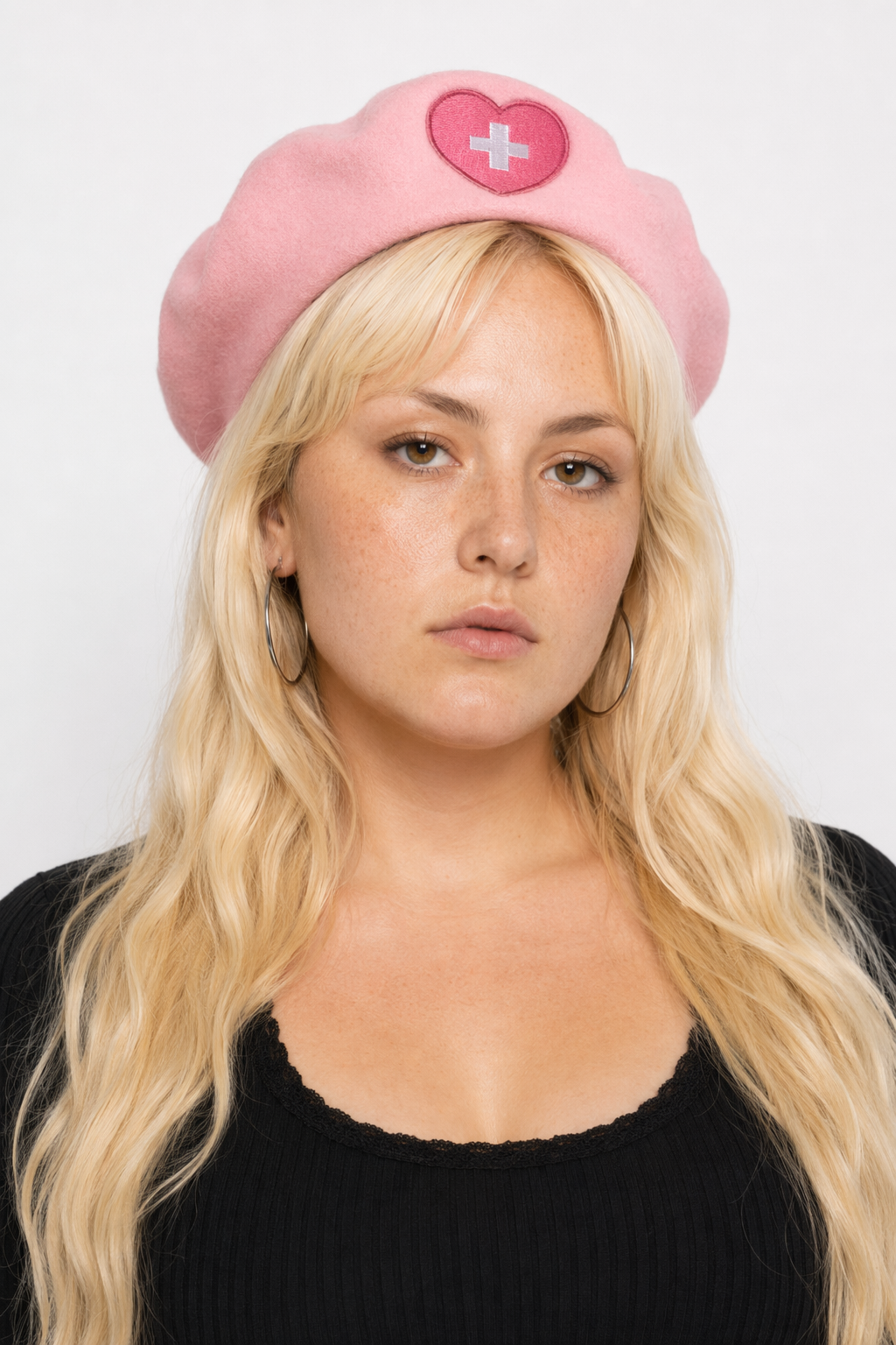 Pink Menhera Nurse Beret for Kawaii Fashion Enthusiasts Pink Cross