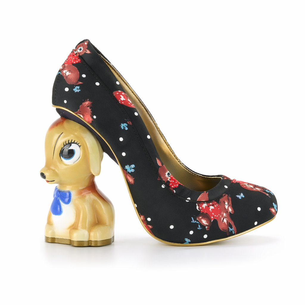 Luxury Vintage Inspired Baby Deer Platform Cherry Pumps Black