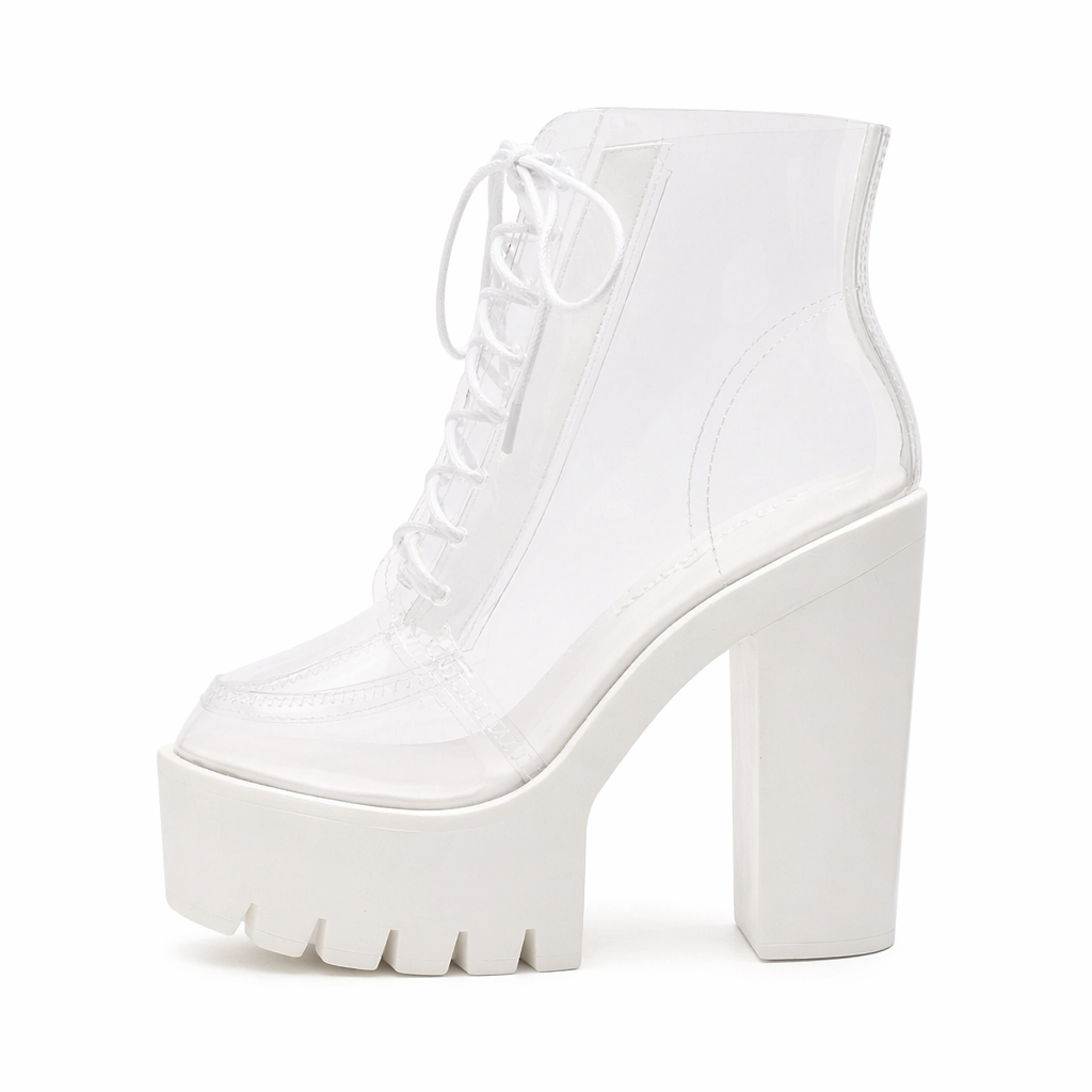Chunky Square-Heeled Baby Doll Ankle Boots with Clear TPU Upper 9