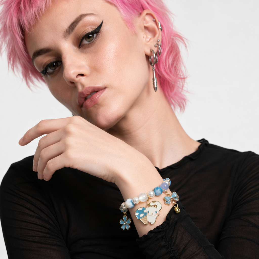 Kawaii Beaded Bracelets Inspired by Sanrio Characters Blue Bead Cinna