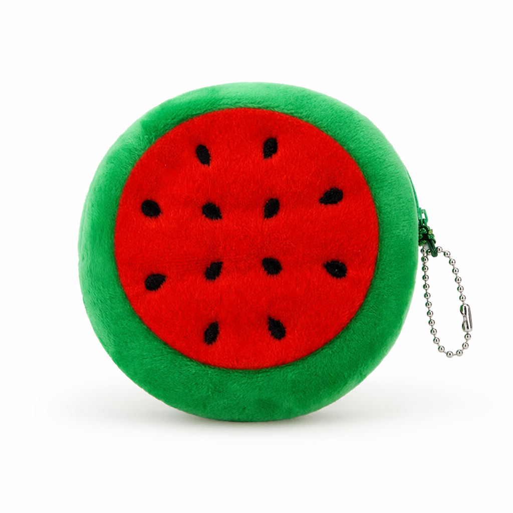 Tropical Fruit Coin Bags with Embroidery and Secure Zipper Watermelon Circle