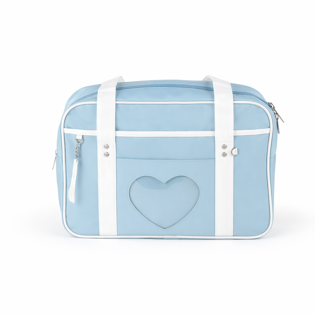 Kawaii Pastel Duffle Bag with Transparent Hearts Sky Blue