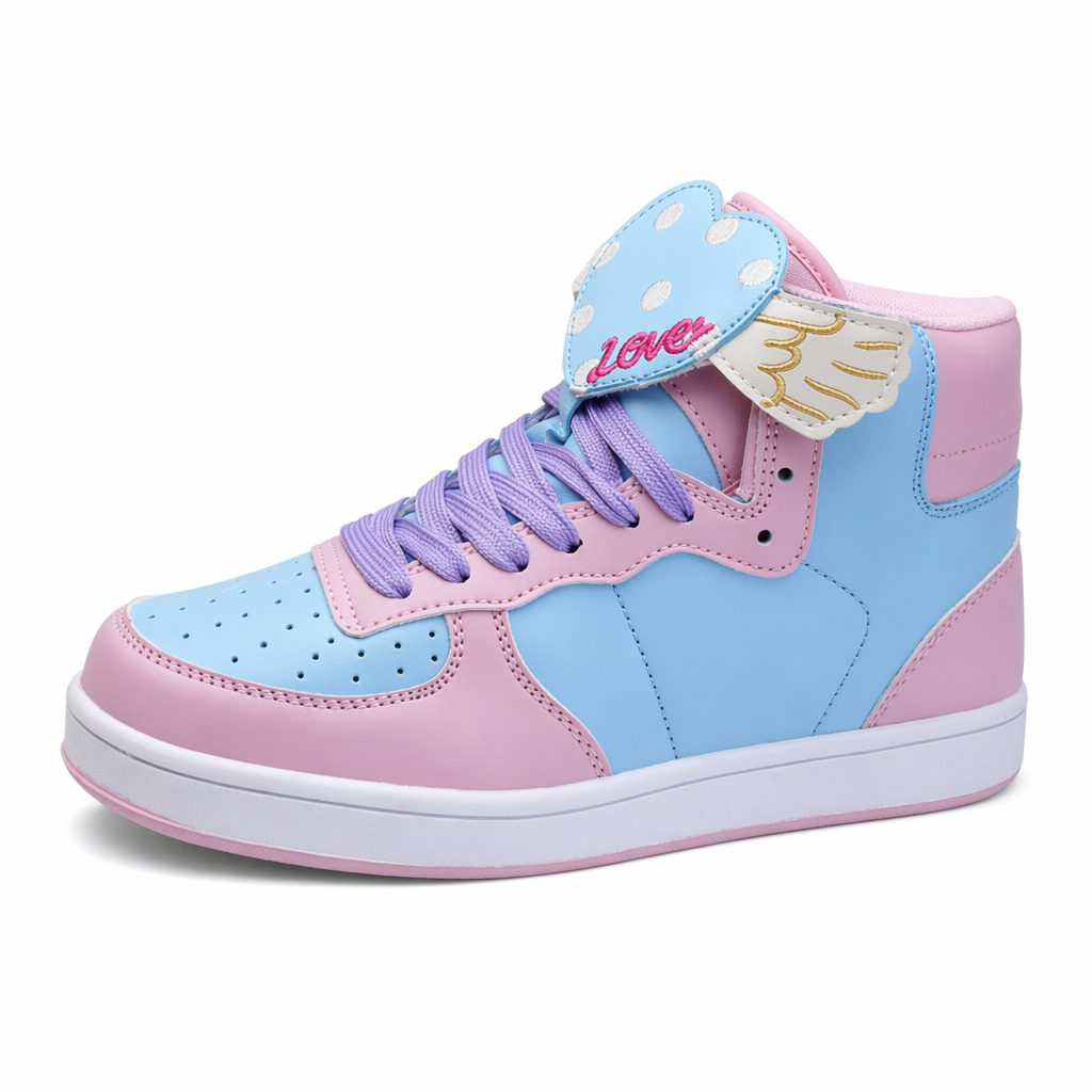 Pastel Harajuku High Top Sneakers with Winged Hearts 5