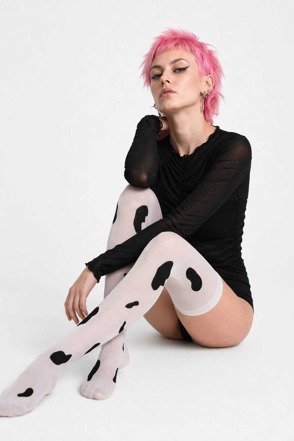 Provocative Cow Print High Leg Stockings for Irresistible Style Default