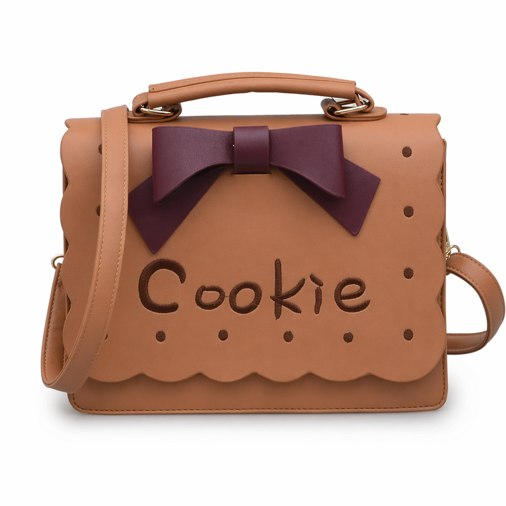 Cookie Biscuit-Shaped Handbag with Quality Gold Hardware and Embroidery Brown Cookie