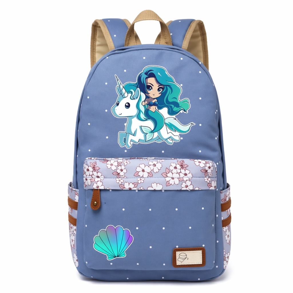 Kawaii Mermaid and Sea Creature Backpacks in Fun Designs Light Blue 3