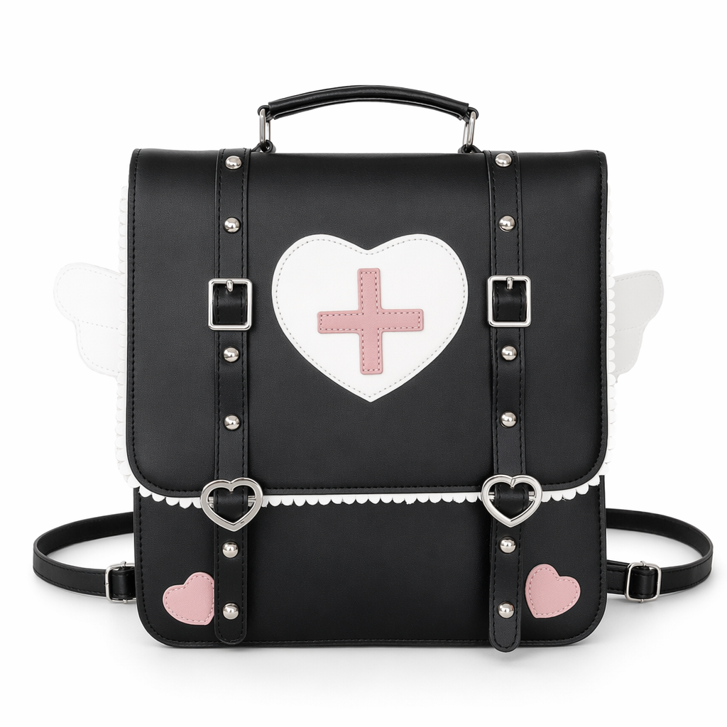 Menhera Inspired Paste Goth Backpack Purse with Heart Design Black