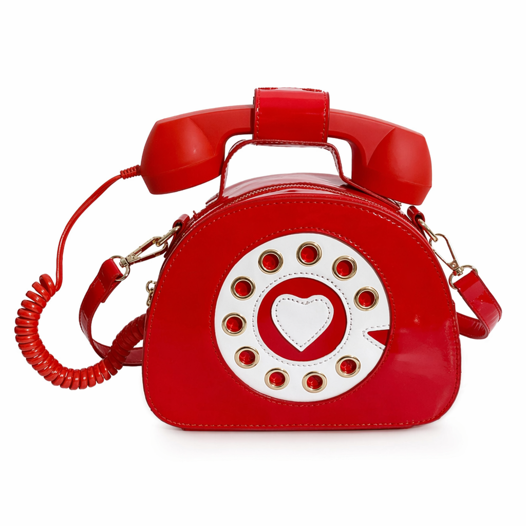 Intricately Detailed 3D Rotary Telephone Handbag in Multiple Colors Red