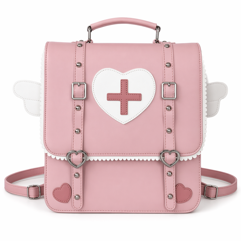 Menhera Inspired Paste Goth Backpack Purse with Heart Design Pink