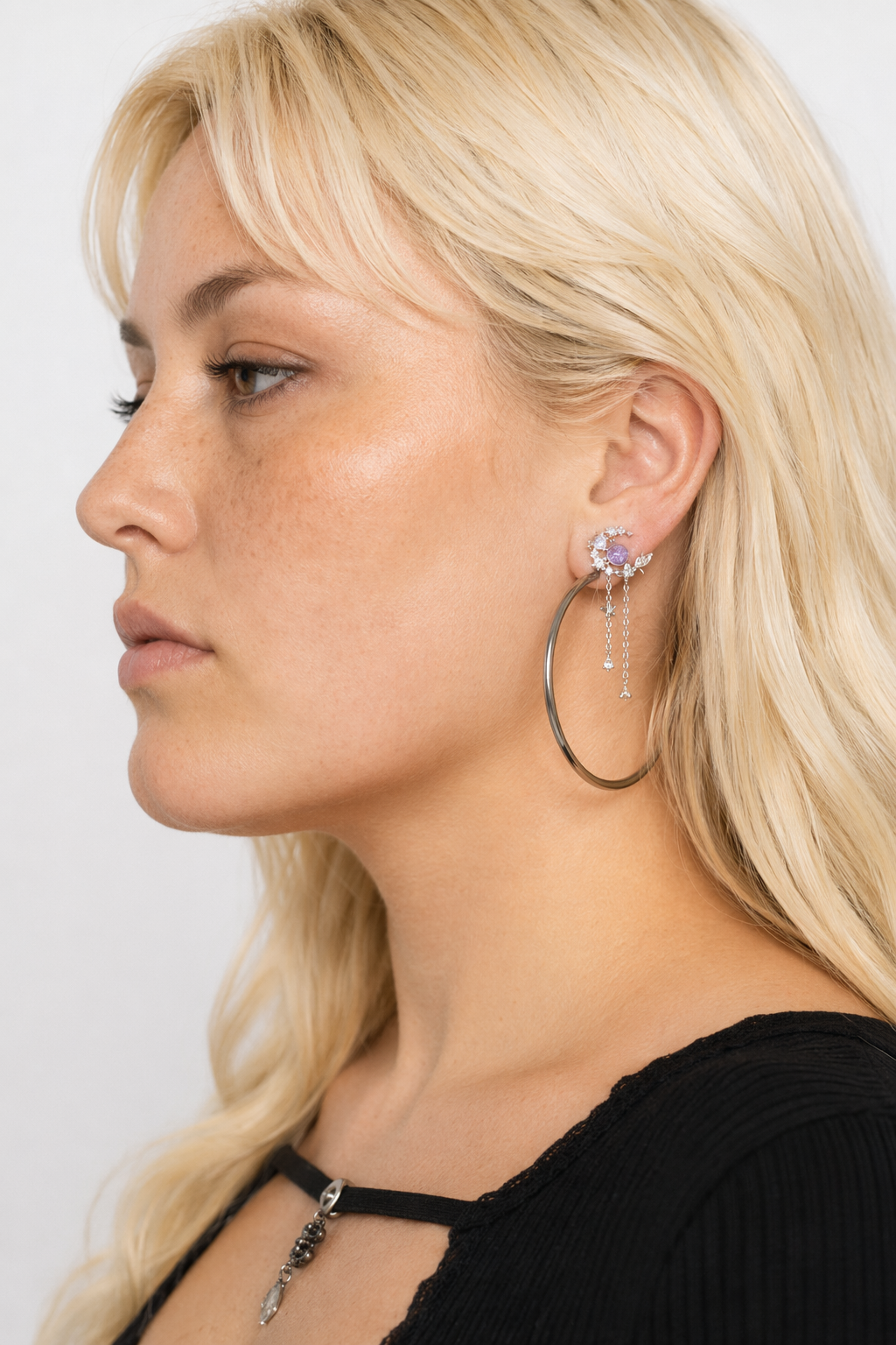 Dainty Crescent Moon Crystal Earrings with Rhinestones and Gems Crescent Moons