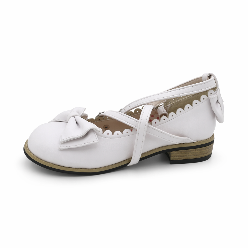 Elegant Lolita Shoes with Comfy Low Heel and Secure Buckle White