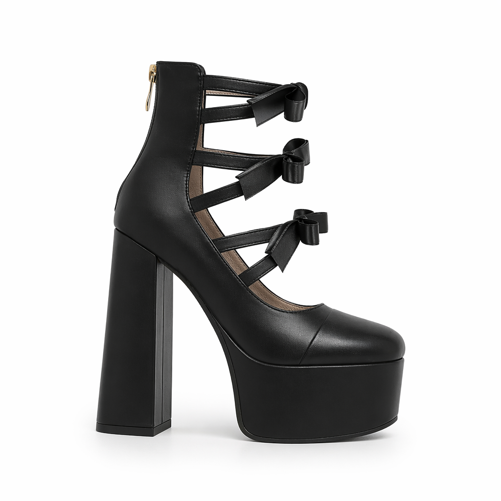 Baddie Babydoll Heels for Kawaii and Lolita Style Enthusiasts Ribbon Black