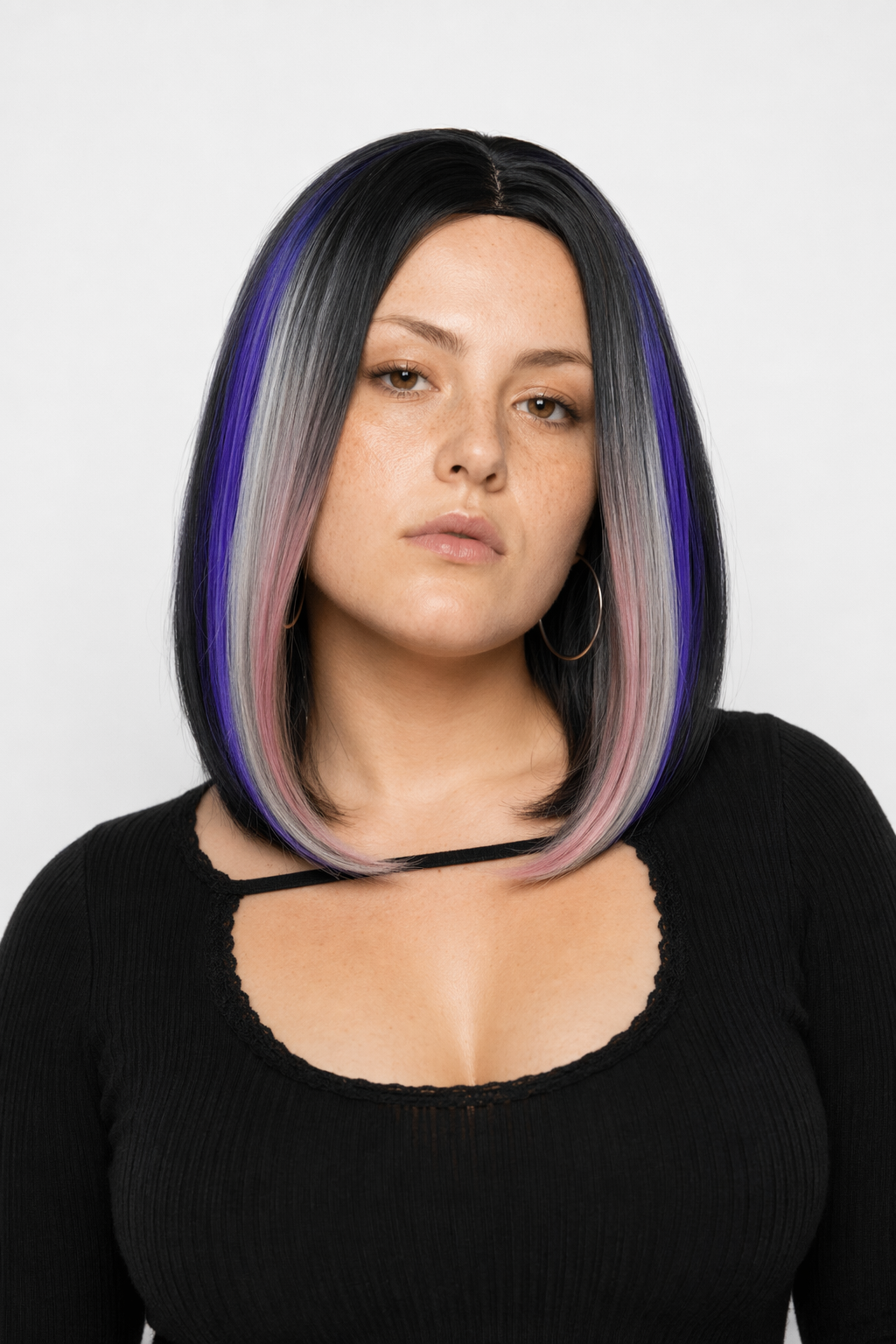 Medium Length Ombre Long Bob Wig in Chic Colorful Style Multi Purple