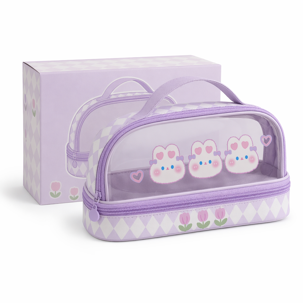 Kawaii Bunny Stationery and Makeup Bag for Cute Organization Purple