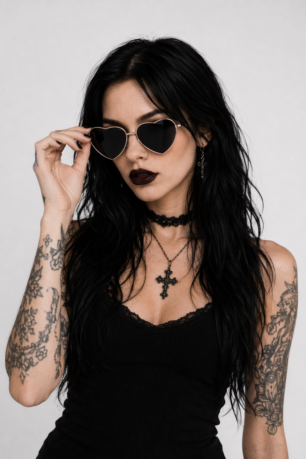 Chic Heart Shaped Aviator Sunglasses in Various Colors Black