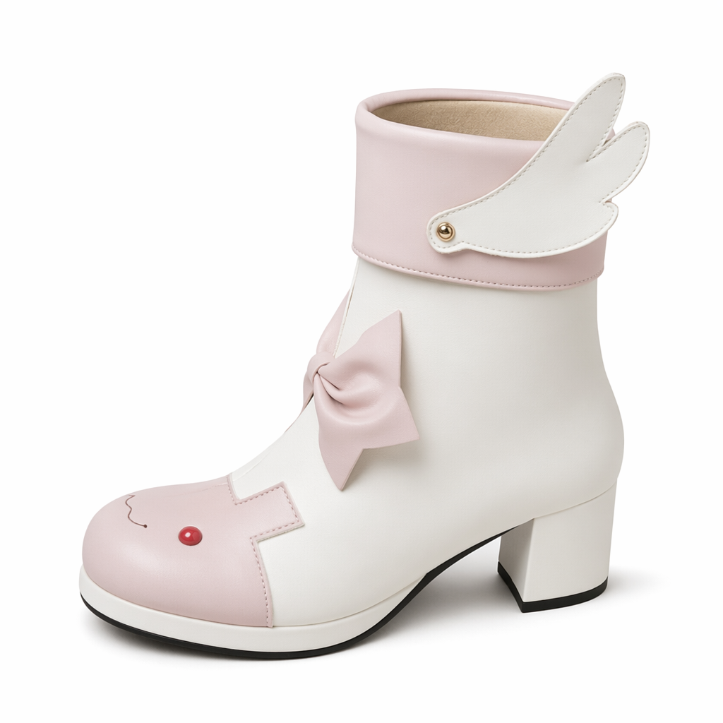 Bunny Booties with Wings for Magical Girl and Lolita Fashion White