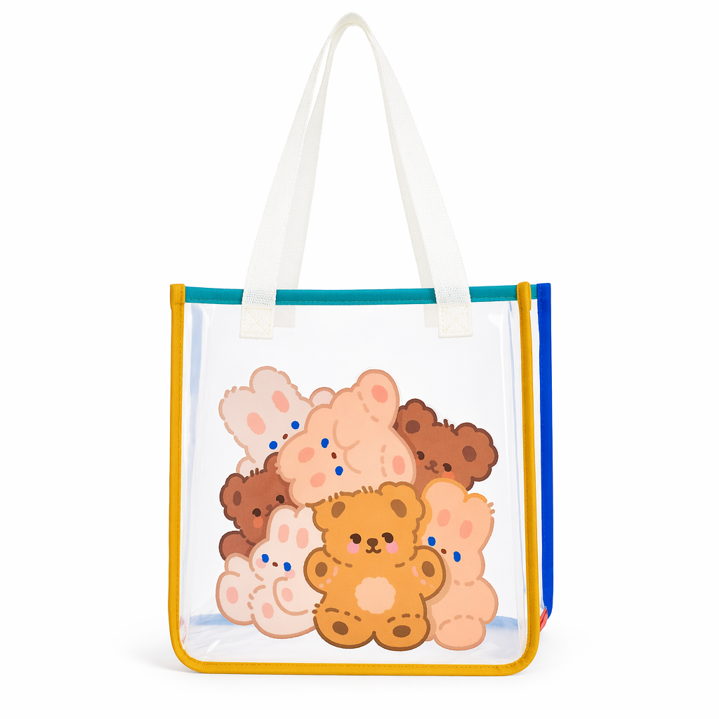 Kawaii Teddy Bear and Gummy Bear Transparent Tote Bag Teddy Bear Bag