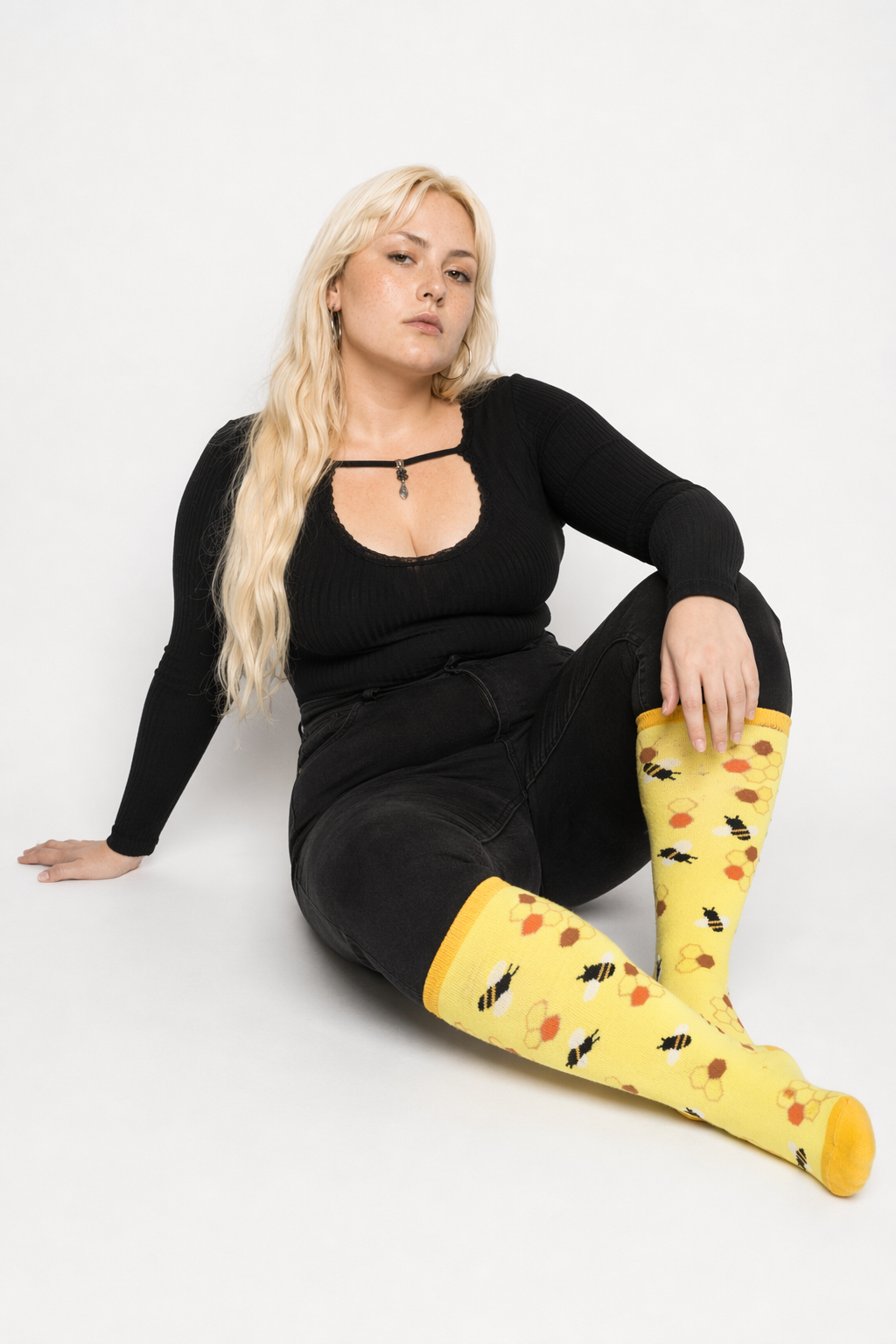 Honeycomb Bumble Bee Knee High Socks in Soft Cotton Fabric Default Title