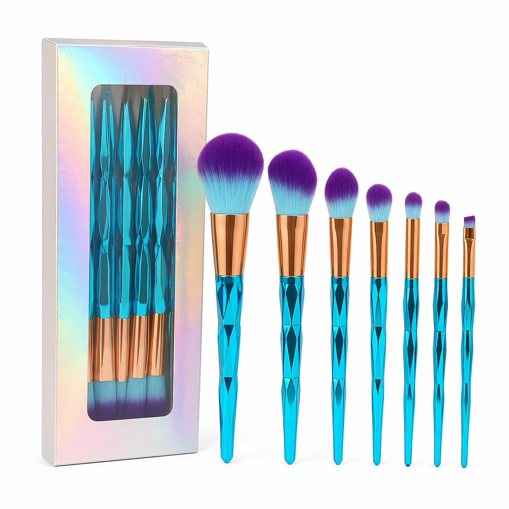 Unicorn Inspired Diamond Patterned Makeup Brushes 7pcs
