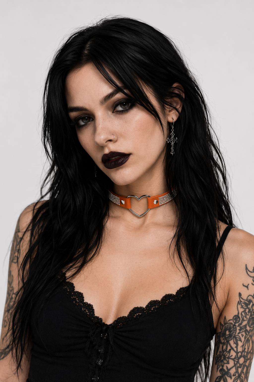 Rhinestone Heart Choker Necklace for Kawaii Aesthetic Princesses Orange