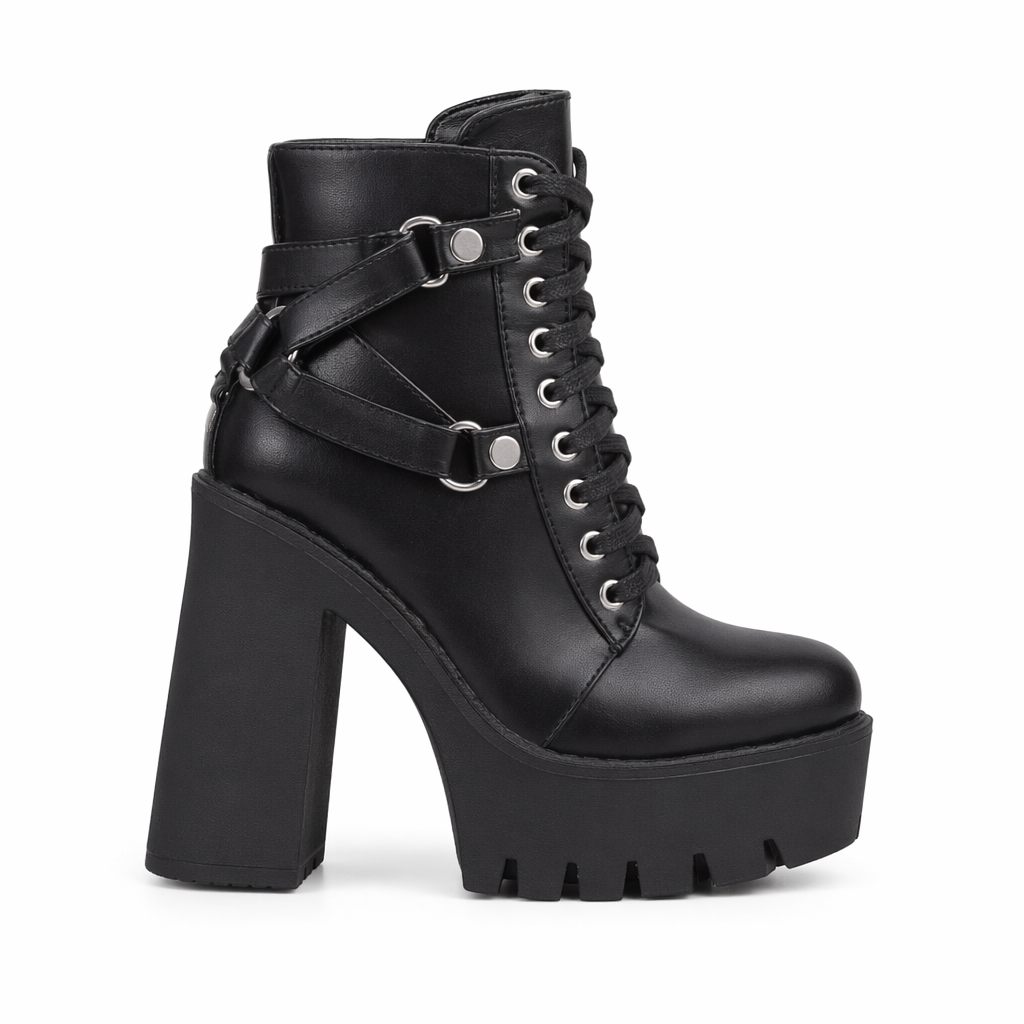 Chunky Biker Ankle Boots in High-Quality Vegan Leather black