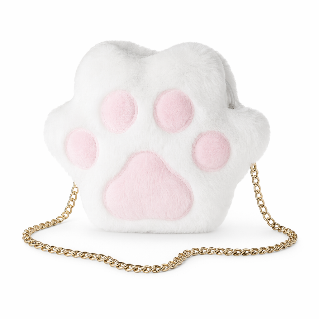Adorable Furry Kitty Cat Paw Handbag in Vegan Fur White