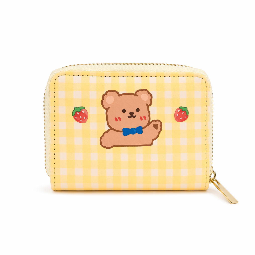 Tiny Plaid Animal Wallet for Kawaii Lovers Yellow Teddy