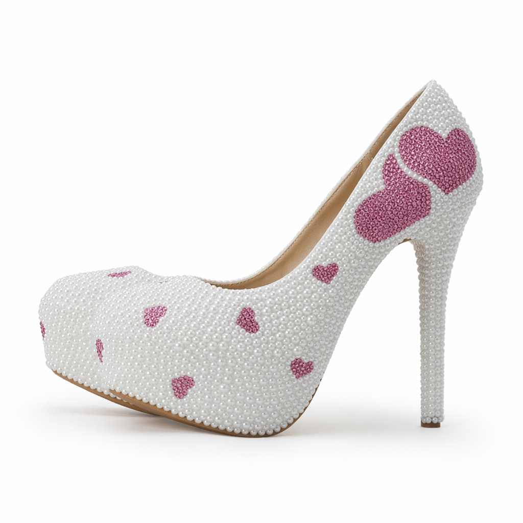 Luxury Handcrafted Pearl Embellished Platform Shoes for Kawaii Lolita Fashion 8cm heel