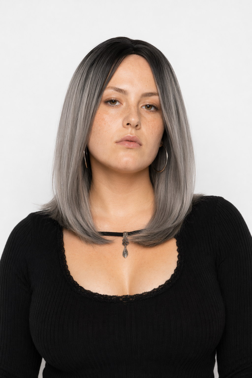 Medium Length Ombre Long Bob Wig in Chic Colorful Style Dark Grey
