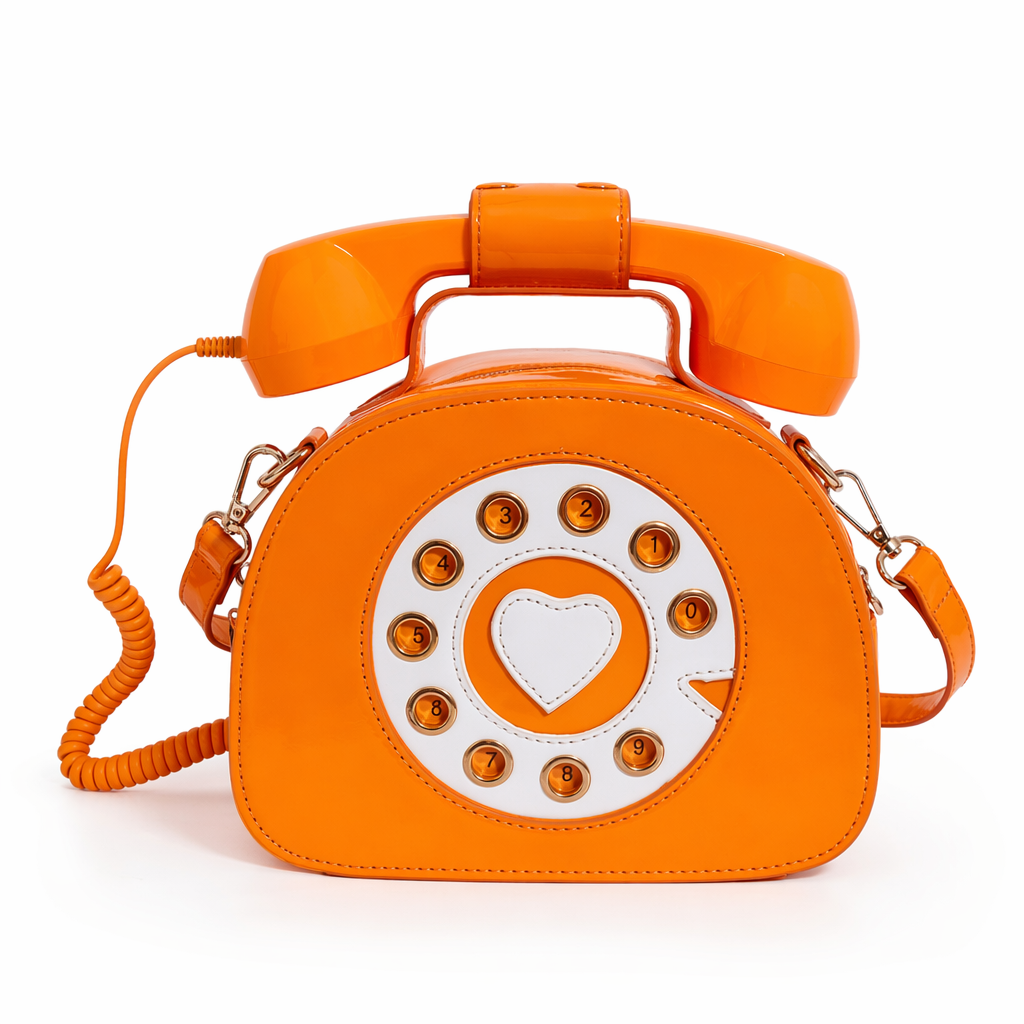 Intricately Detailed 3D Rotary Telephone Handbag in Multiple Colors Orange