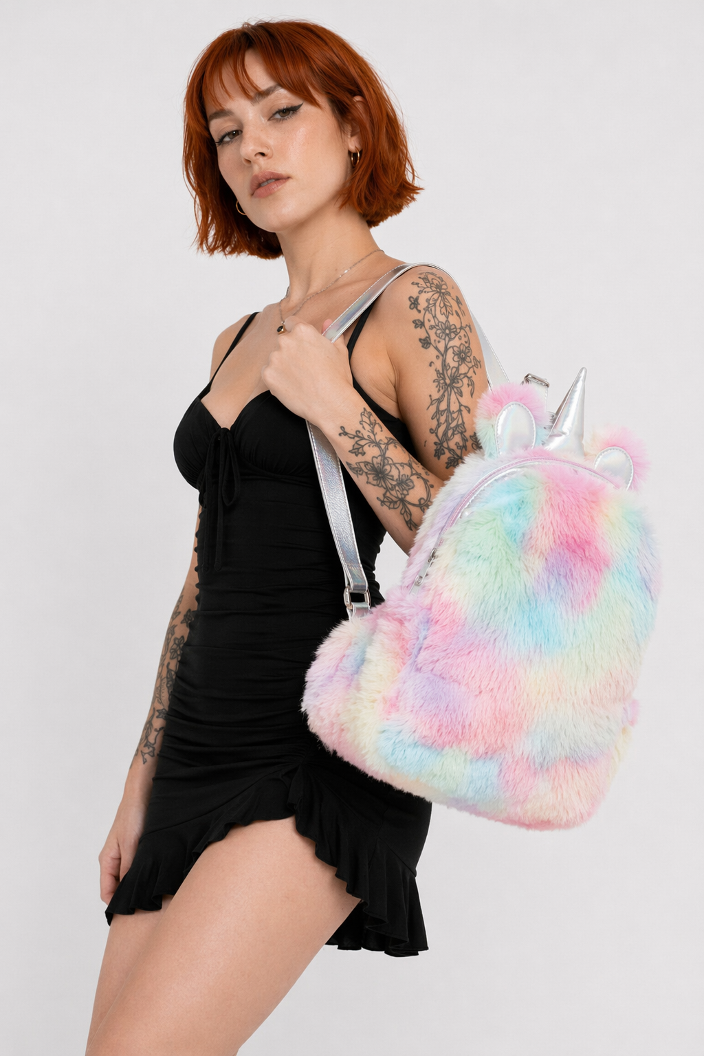 Milky Pastel Unicorn Backpack in Luxurious Vegan Fur New Condition Multicolor