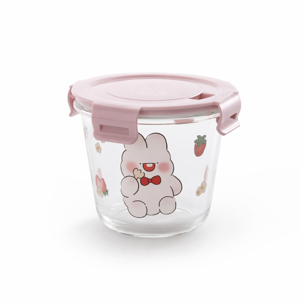 Kawaii Bunny Microwave Glass Bowl with Lid for Cute Mealtime Fun Bunny