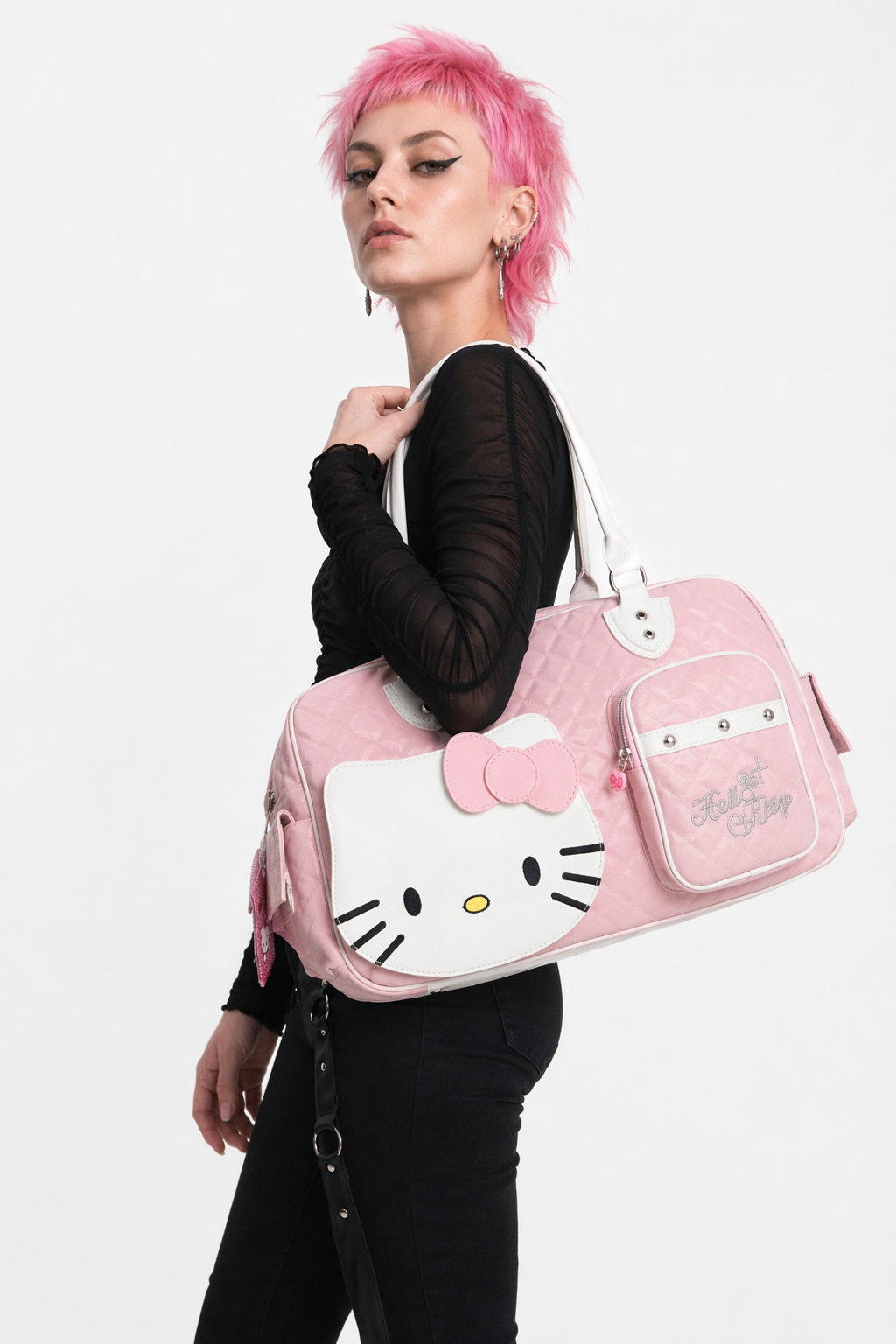 Hello Kitty Large Size Duffle Bag in Vegan Leather Options Pink