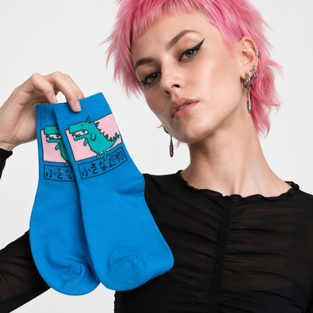 Kawaii Japanese Harajuku Cotton Prehistoric Socks Blue Dinosaur