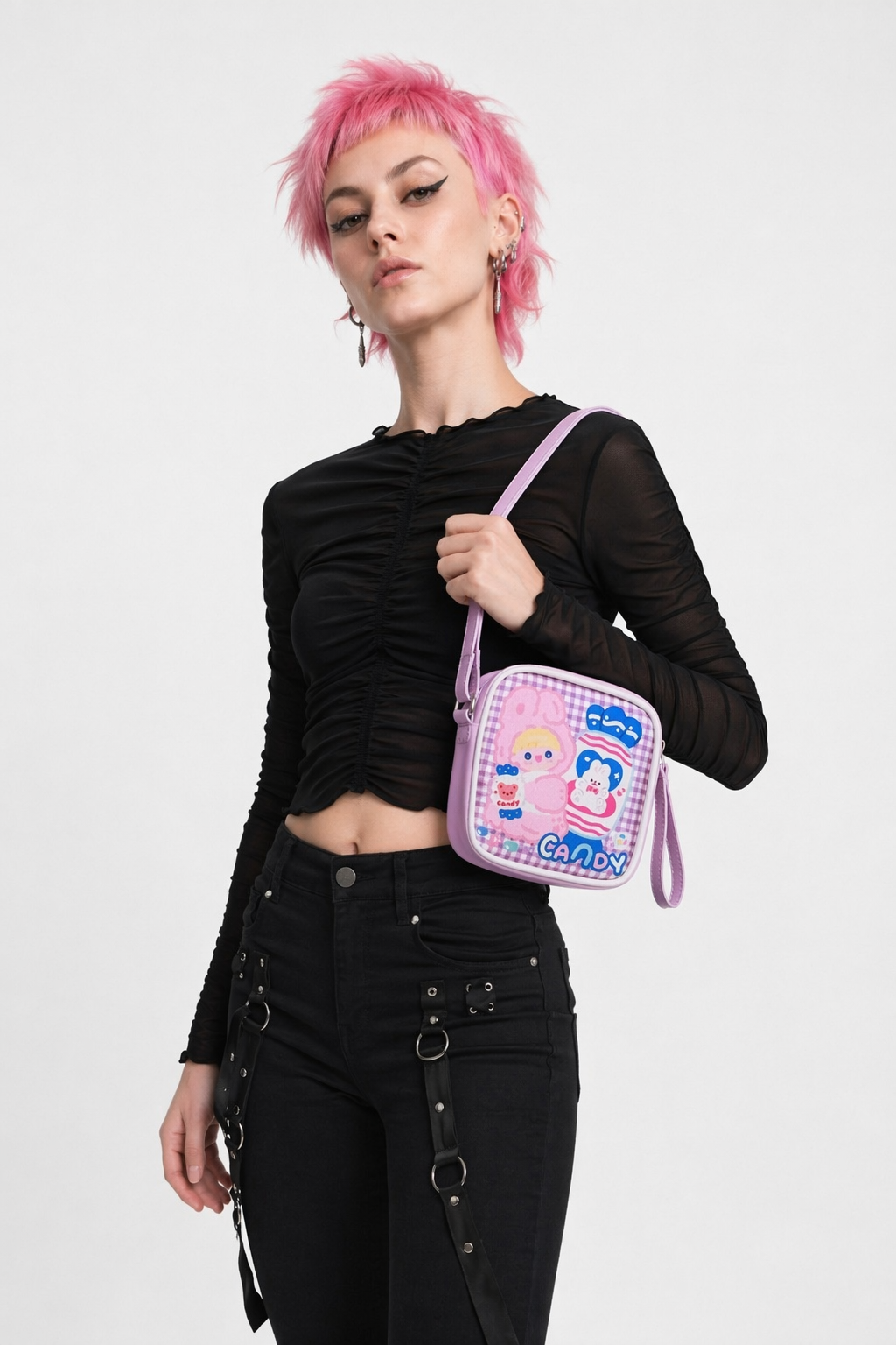 Bold Kawaii Patterned Pouch for Cords and Chargers Purple Candy