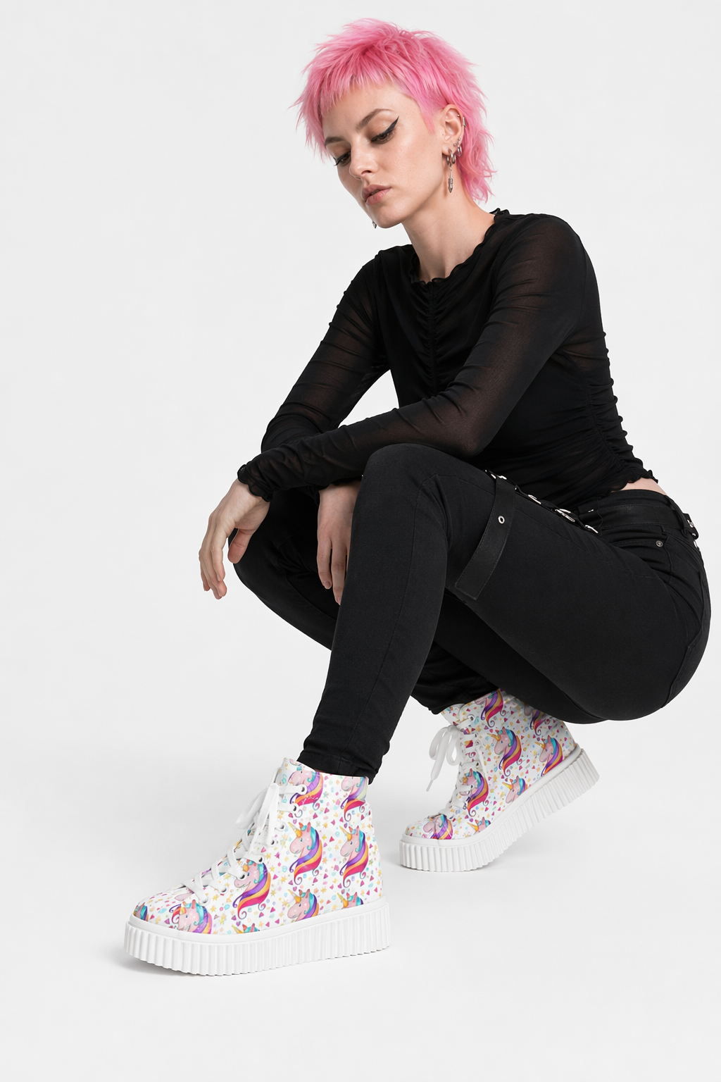 Canvas Hi Top Unicorn Pattern Shoes with Comfortable Wedge Heel Confetti Unicorn