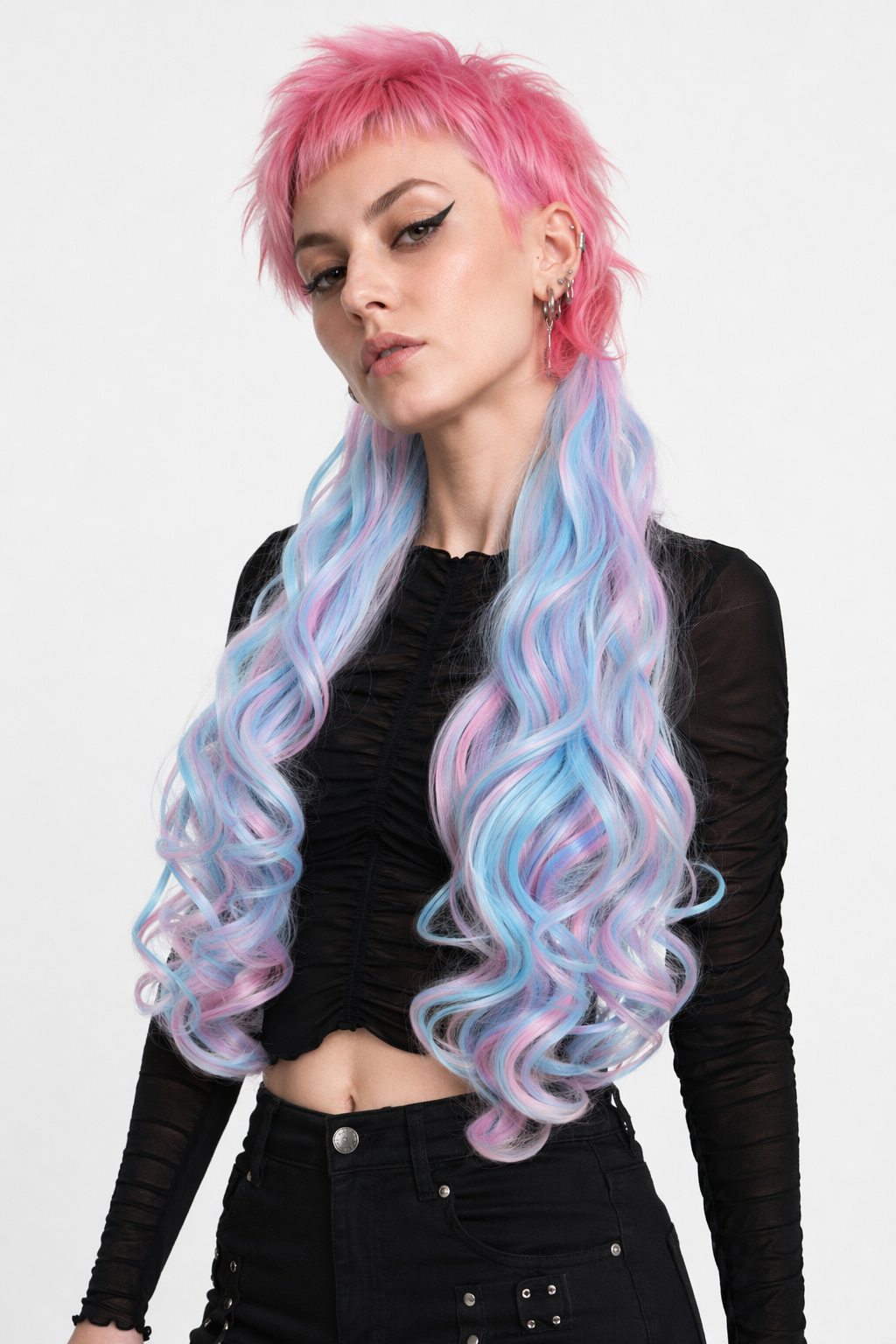 Stunning Long Cosplay Wig with Soft Fringe in Stylish Colors Curly Cotton Candy