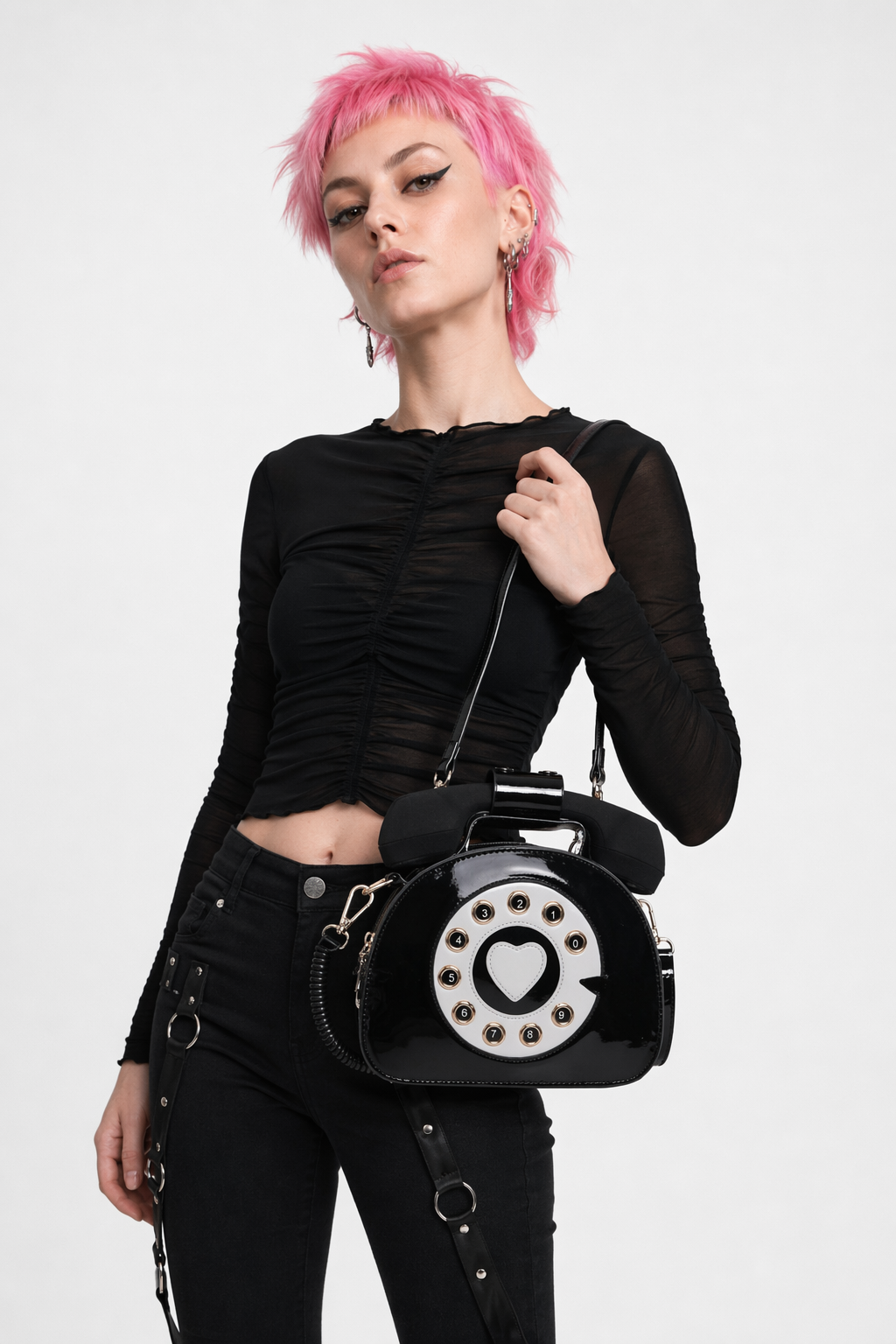 Intricately Detailed 3D Rotary Telephone Handbag in Multiple Colors Black