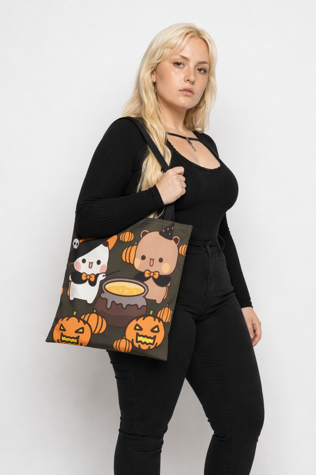 Dudu & Bubu Halloween Tote Bag for Spooky-Cute Style Large
