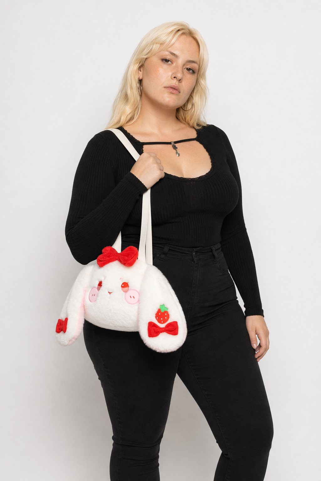 Fluffy Soft Kawaii Strawberry Bunny Handbag in Vegan Fur Default Title