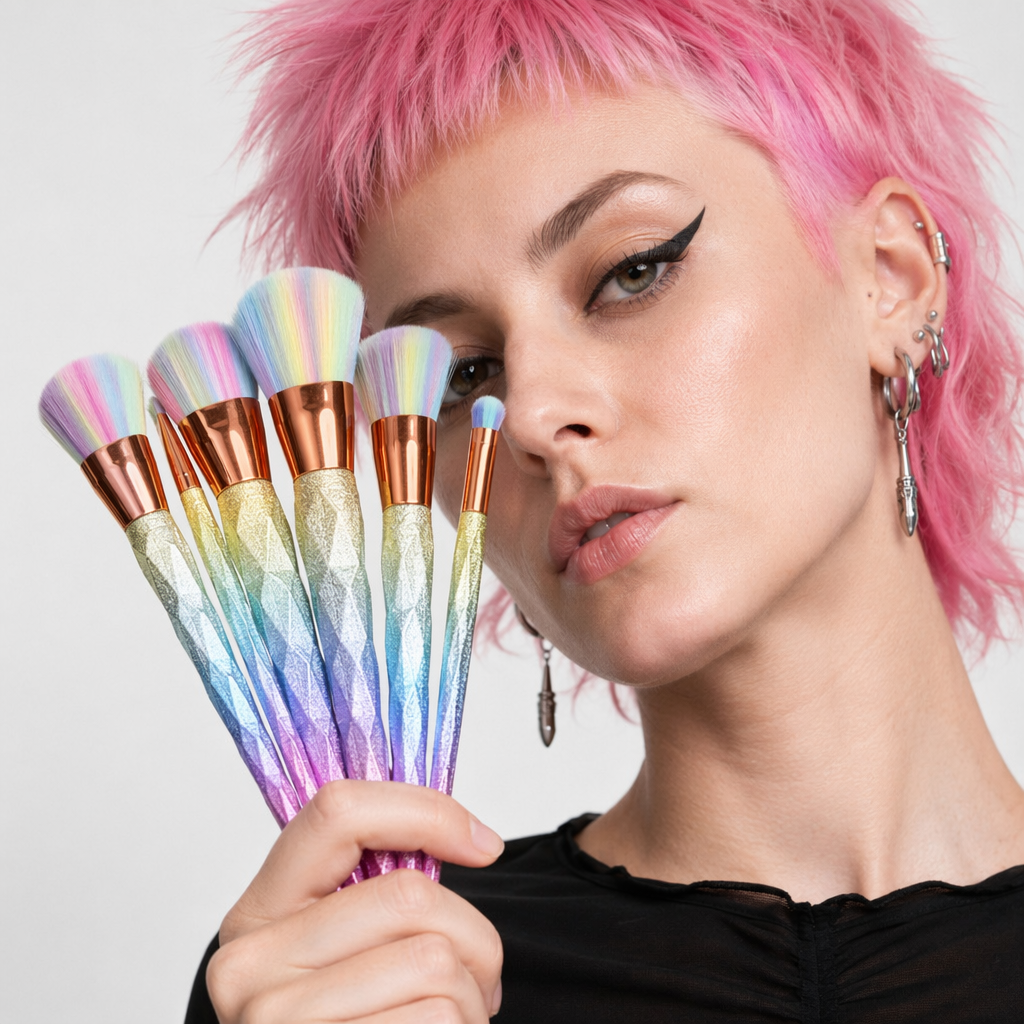 Magical Glittery Unicorn Makeup Brush Set 7pcs Rainbow