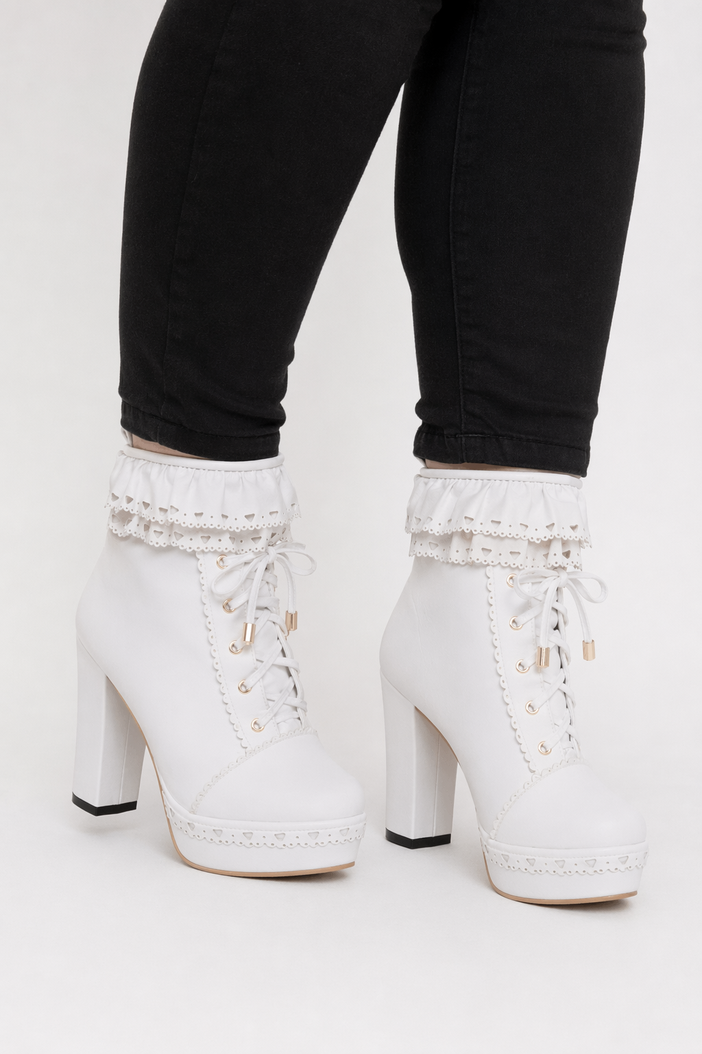 Sweet Lolita Booties with Ruffled Trim and Comfortable Design White
